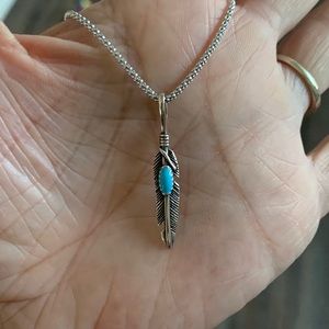 Sterling Silver Feather Necklace with Turquoise, Silver Necklaces, Angel Wings